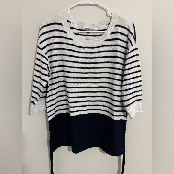 Talbots Sweaters - Talbots Navy and White Nautical Striped Knit Top With Side Ties Size Medium